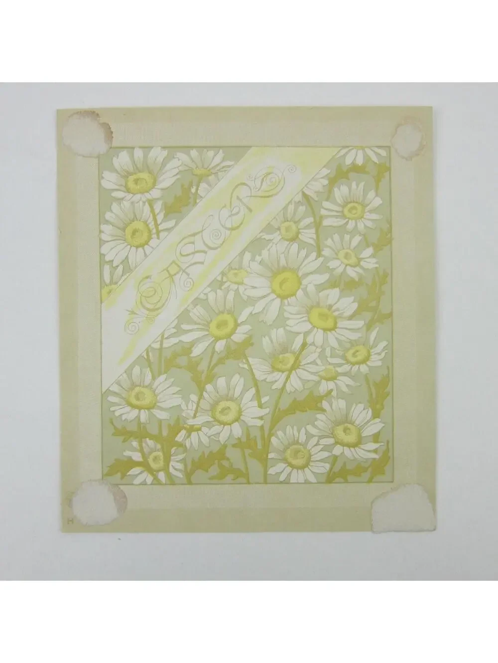Victorian Easter Greeting Card Birds Nest in Cattails Yellow Green Antique 1884